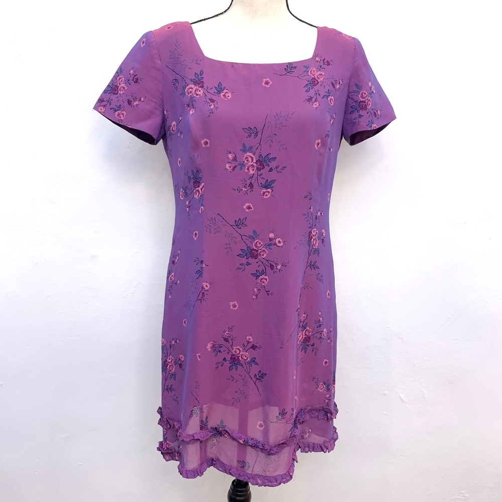 Vintage 90s‎ Karen Stevens Purple Floral Tiered Dress S Small